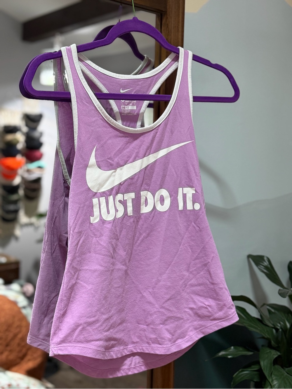 Nike Lavender Racerback Tank with White 'Just Do It.' Logo